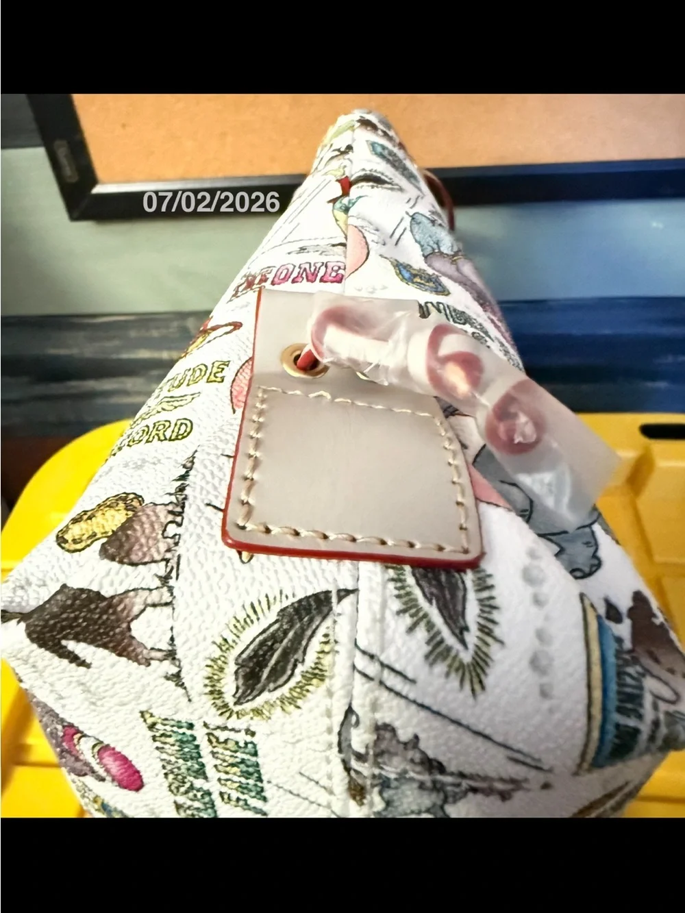 Disney Dooney and Bourke Dunbo Printed Satchel in White, Pink and Gold Accents
